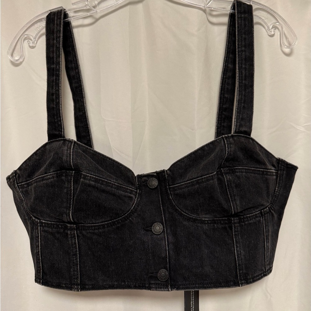 NWT White Fox Black Denim Corset Crop Top Bustier XL Y2K Streetwear